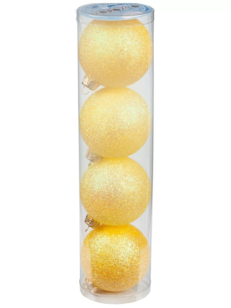 Набор шаров Радужный перламутр MOROZCO ТН75044, желтый, 4 штуки в упаковке, 75 мм