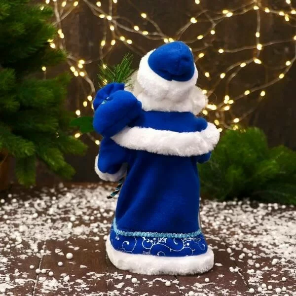 Дед Мороз синяя шуба с посохом 27 см