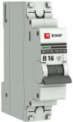 Выключатель автомат Ekf proxima 1p 16а (b) 4.5ka mcb4763-1-16b-pro ba 47-63