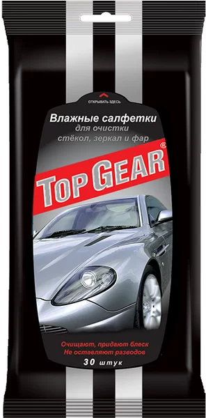 Top Gear Влажные салфетки для стекол, зеркал и фар, 30 шт.