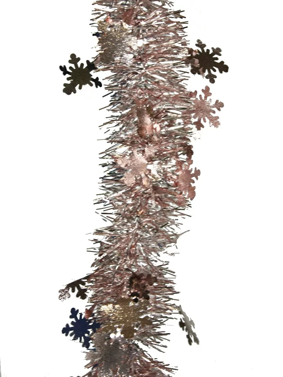 Мишура Снежинка серебро/розовый перфорированная 2 м