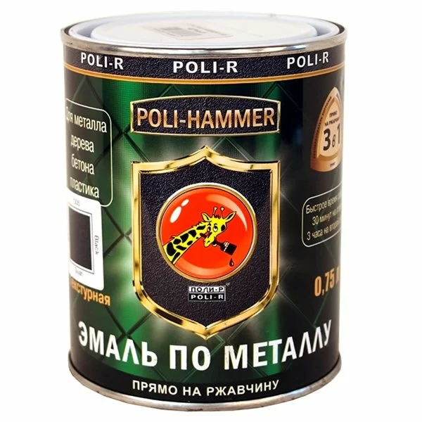 Эмаль по ржавчине Poli-Hammer Poli-R 0.75 л серебристая текстурная 306