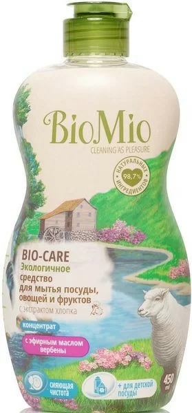 Bio mio м/с для мытья посуды/фруктов 450г вербена