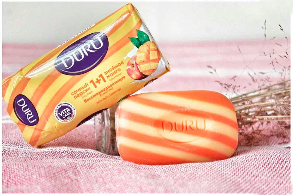 Крем-мыло туалетное Duru 1+1 сочный персик и знойное манго 80г