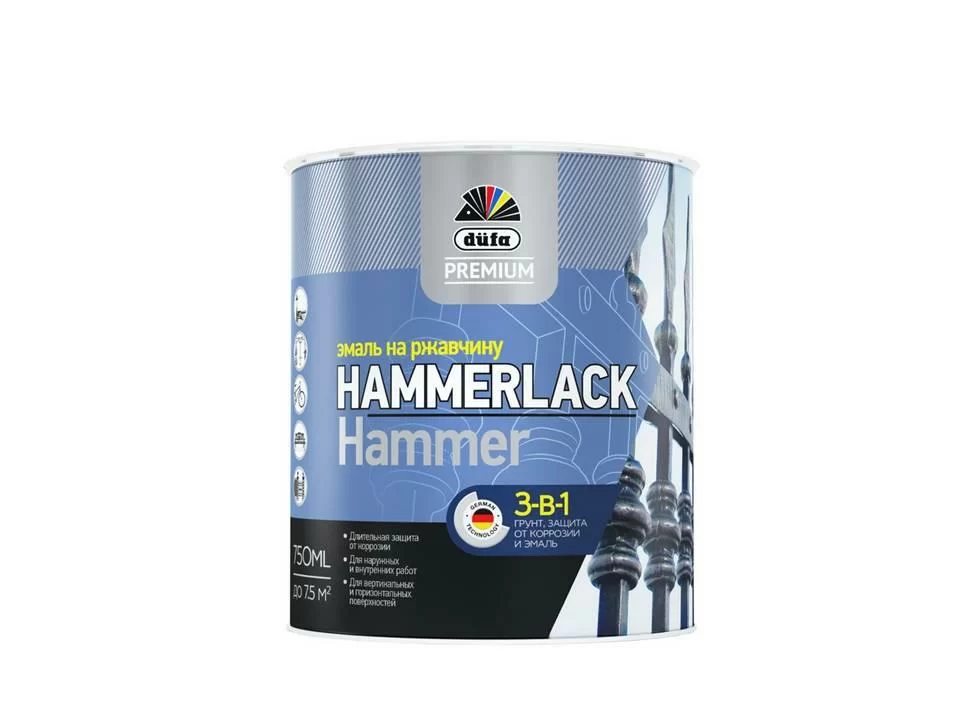 Эмаль алкидная по ржавчине Düfa Premium Hammerlack 0.75 л винно-красная гладкая
