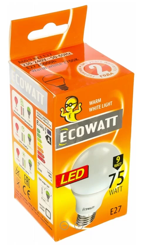 Светодиодная лампа Ecowatt led a60 е27 9w 2700к