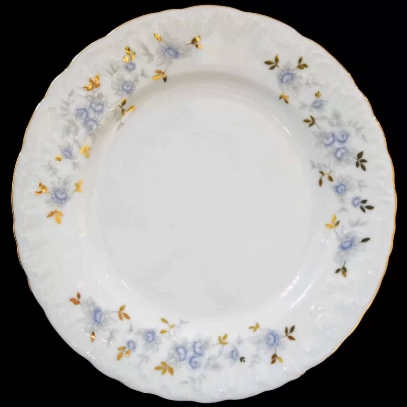 Тарелка Bohemia rococo 26см мелкая голубые цветы золото
