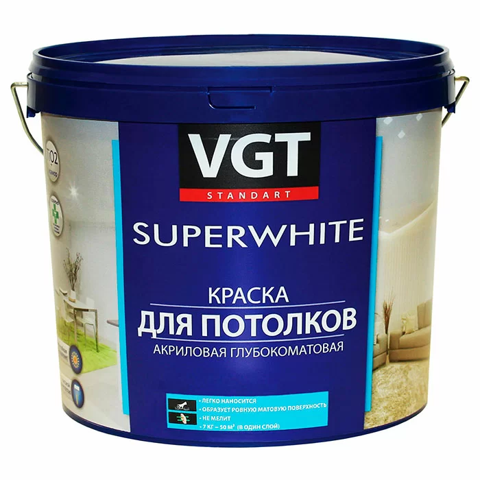 Краска водно-дисперсионная для потолков VGT 15 кг супербелая ВД-АК-2180