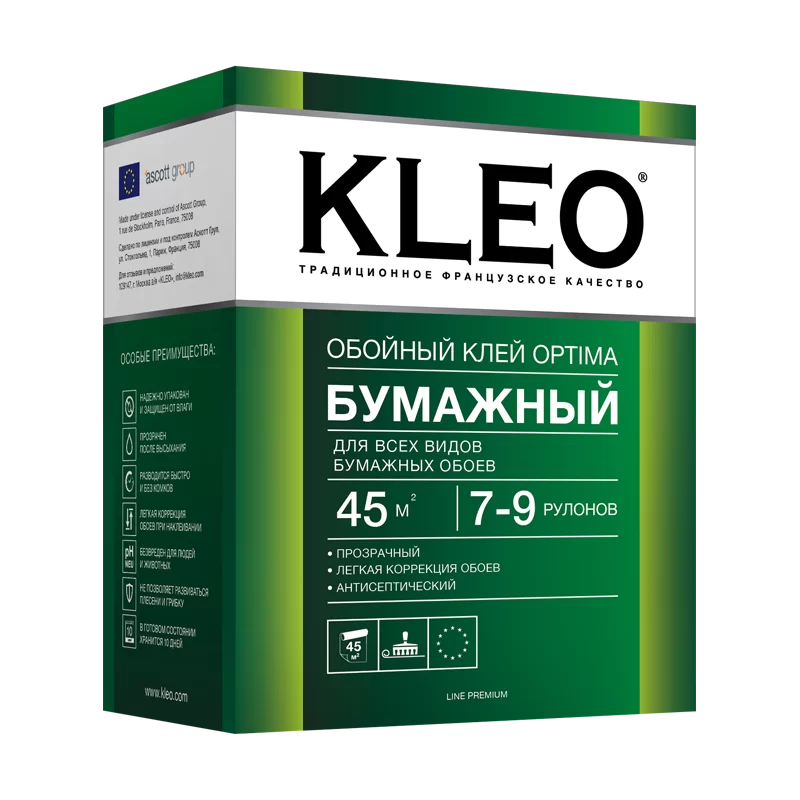 Клей для бумажных обоев KLEO OPTIMA 45 7-9 рулонов 160 грамм