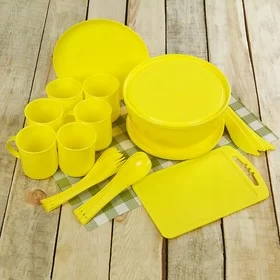 Набор для пикника "Пир" на 6 персон 32 предмета в сумке лимонный