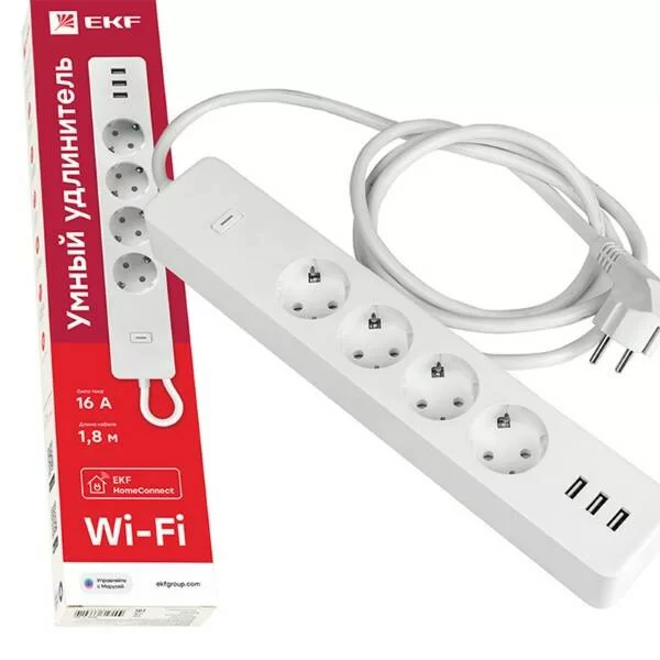 Удлинитель Умный дом EKF Connect PRO Wi-Fi c USB RCE-1-WF
