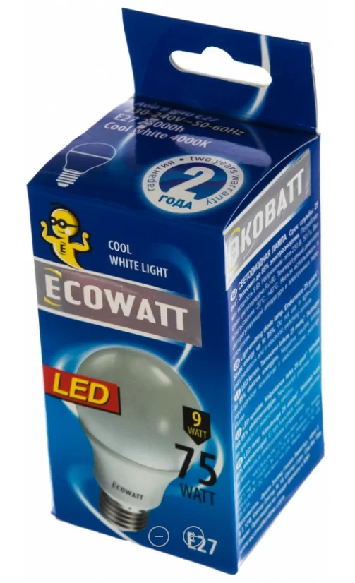 Светодиодная лампа Ecowatt led a60 е27 9w 4000к