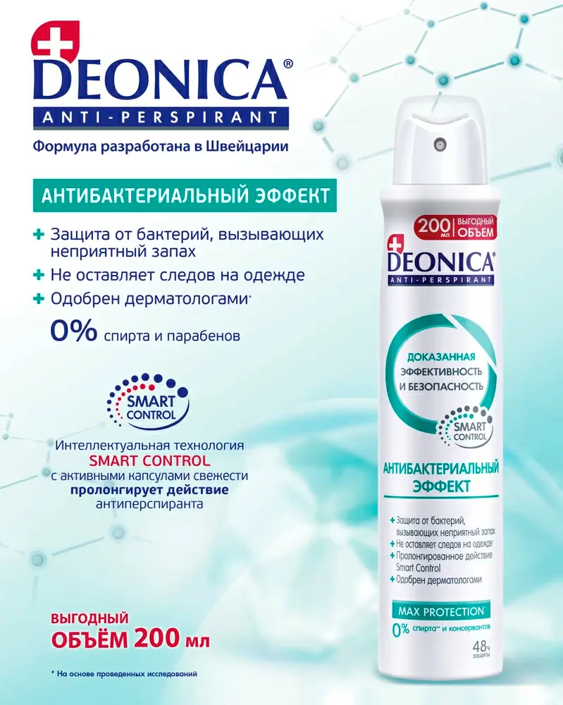 Дезодорант женский Deonica спрей антибактериальный эффект 200мл