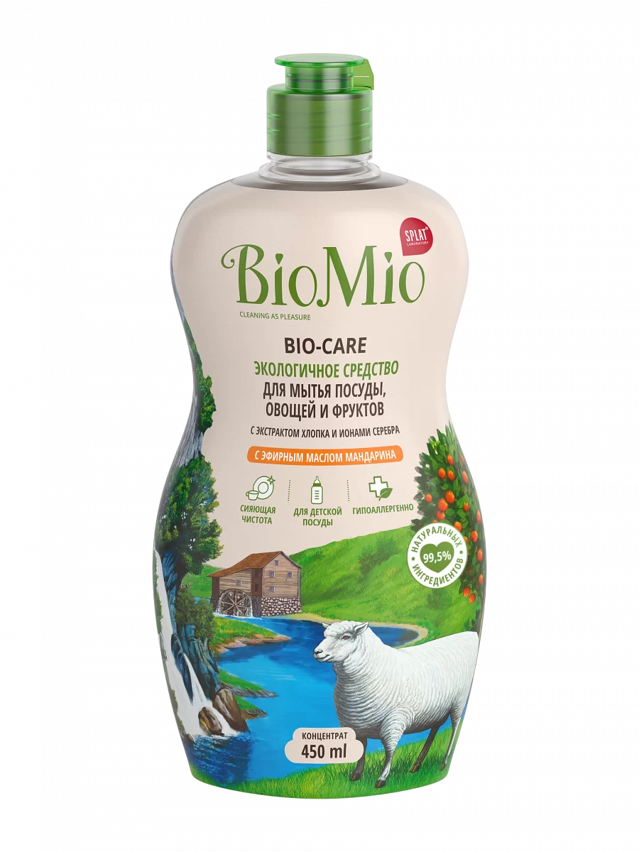 Bio mio м/с для мытья посуды/фруктов 450г мандарин