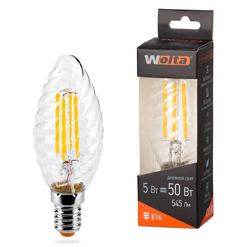 Филаментная лампа Wolta filament led e14 5вт 4000k 25sctft5e14