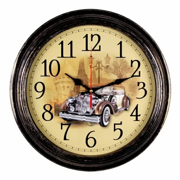 Часы настенные Ретро автомобиль 3527-002 черный с патиной d-350 mm