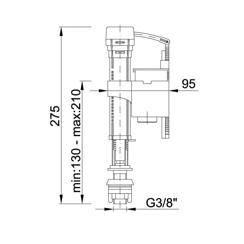 Впускной механизм Styron 3/8" нижняя подводка медная резьба STY-705-R