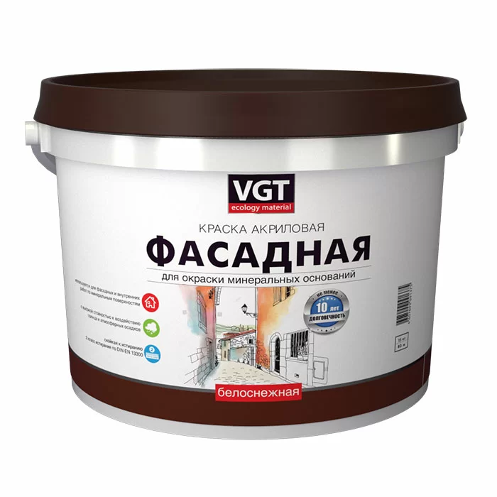 Краска водно-дисперсионная фасадная VGT 1.5 кг акриловая белоснежная ВД-АК-1180