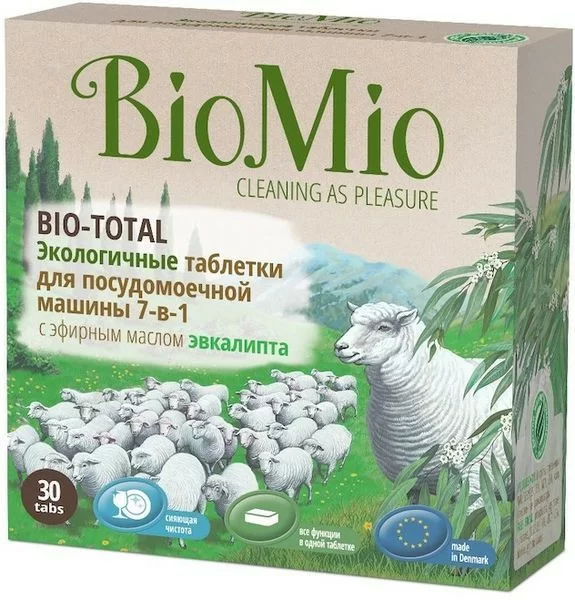BioMio Экологичные таблетки для посудомоечной машины Bio-Total с эфирным маслом эвкалипта и экстрактом хлопка 30шт
