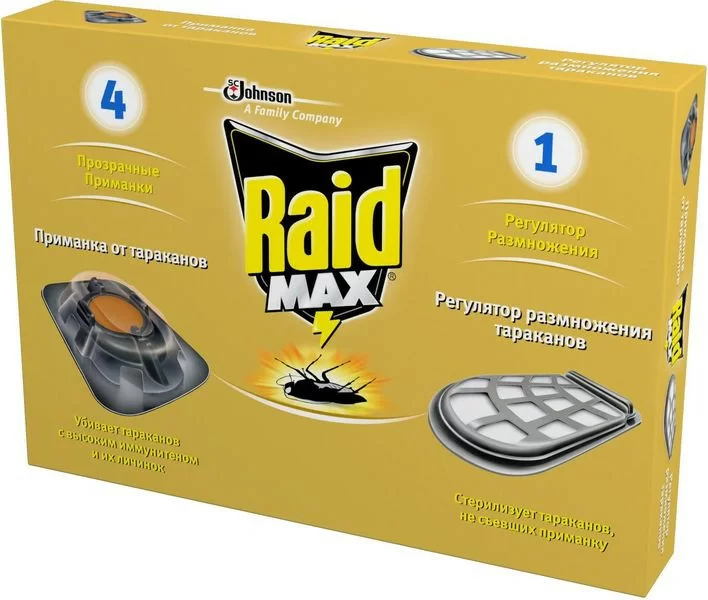 Raid max-приманка д/тараканов 4шт+регулятор