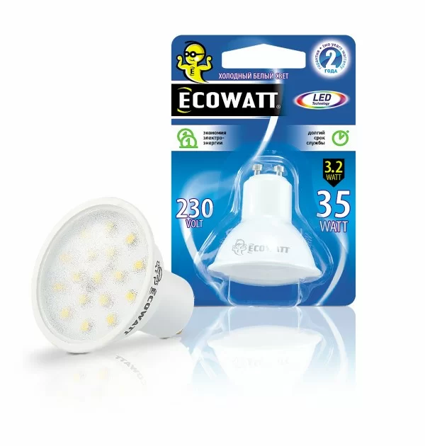 Светодиодная лампа Ecowatt led gu10 3.2w 4000k
