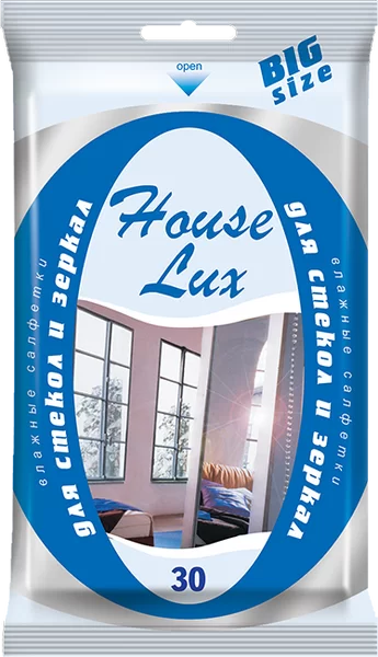 House Lux Влажные салфетки для стекол и зеркал, 30 шт.