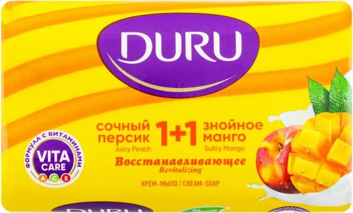 Крем-мыло туалетное Duru 1+1 сочный персик и знойное манго 80г