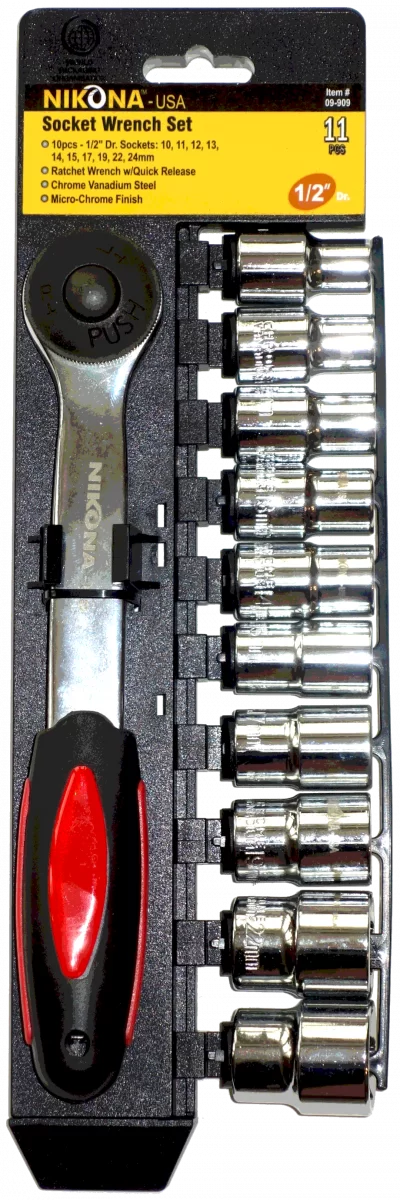 Набор торцевых головок с трещоткой AMERICAN TYPE квадрат 1/2" (10-24mm)  Nikona 11 предметов