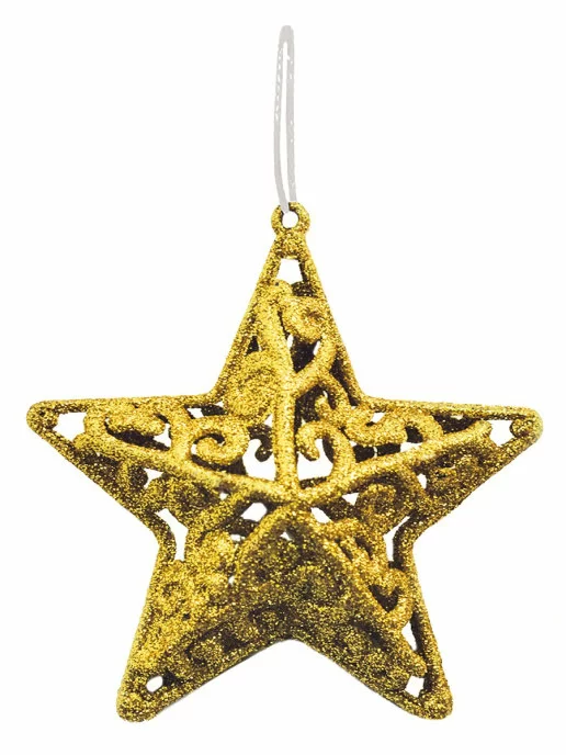 Подвеска декоративная Звезда золото объемная с глиттером 