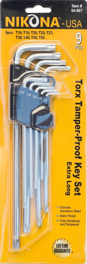 Набор г-образных торцевых ключей удлиненных Torx Т10-Т50 Nikona 9 штук 