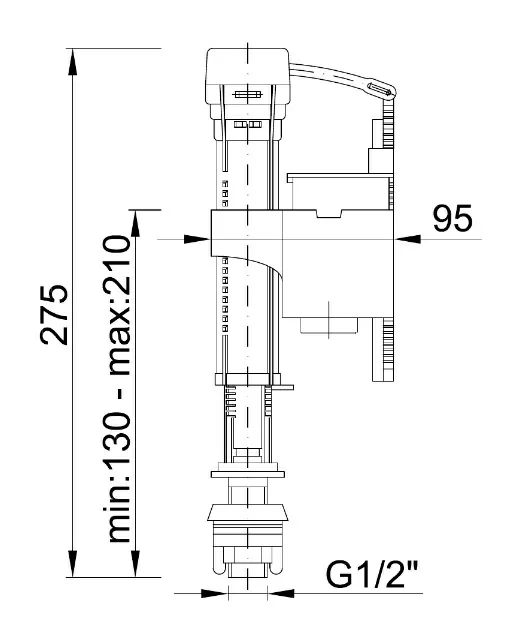 Впускной механизм для бачка Styron STY-706-M с нижней подводкой 1/2" пластиковая резьба