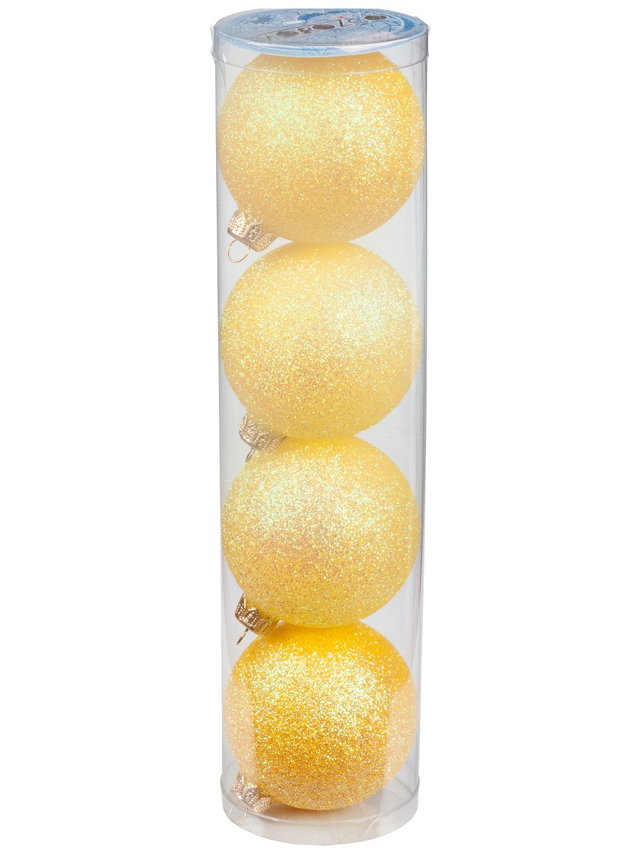 Набор шаров Радужный перламутр MOROZCO ТН75044, желтый, 4 штуки в упаковке, 75 мм
