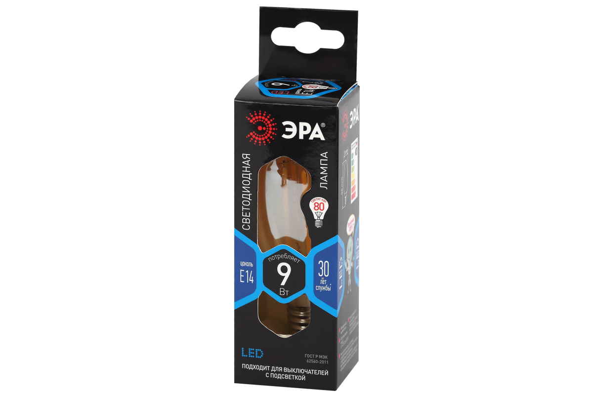 Филаментная лампа Эра f-led b35 e14 9w 840 gold б0047035