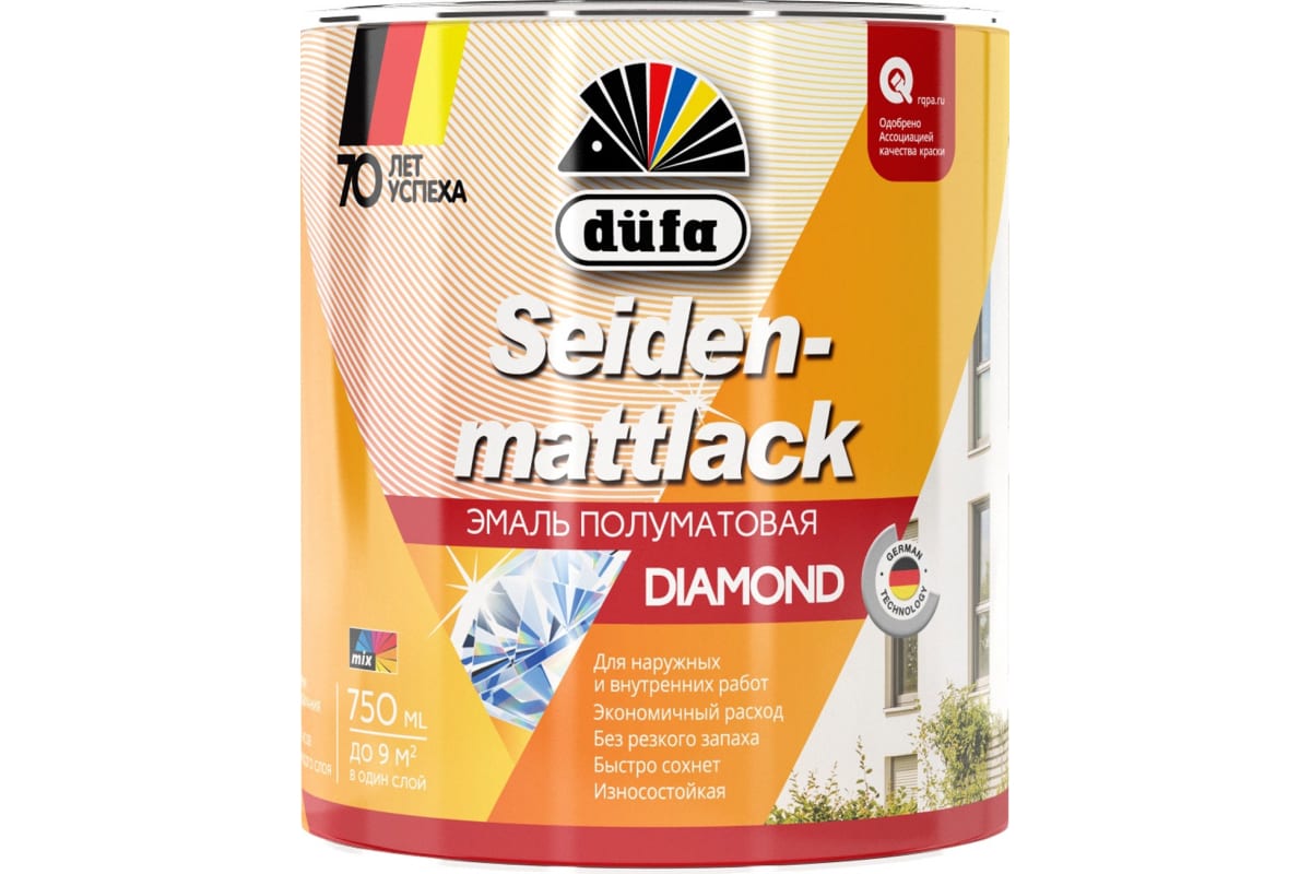 Эмаль алкидная Düfa SEIDENMATTLACK 0.75 л белая полуматовая Эмаль алкидная Düfa SEIDENMATTLACK 0.75 л белая полуматовая