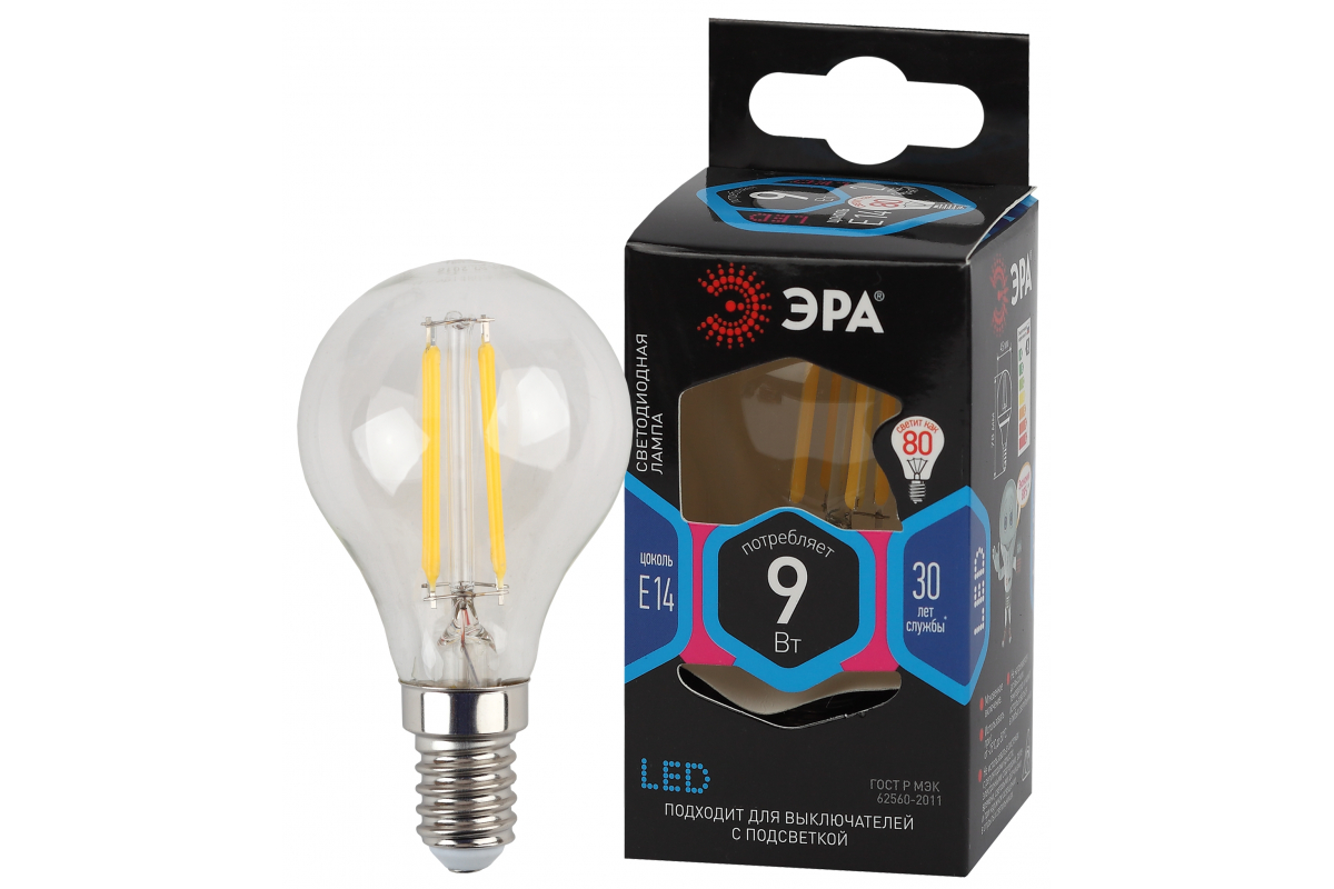 Филаментная лампа Эра f-led p45 e14 9w 840 б0047026