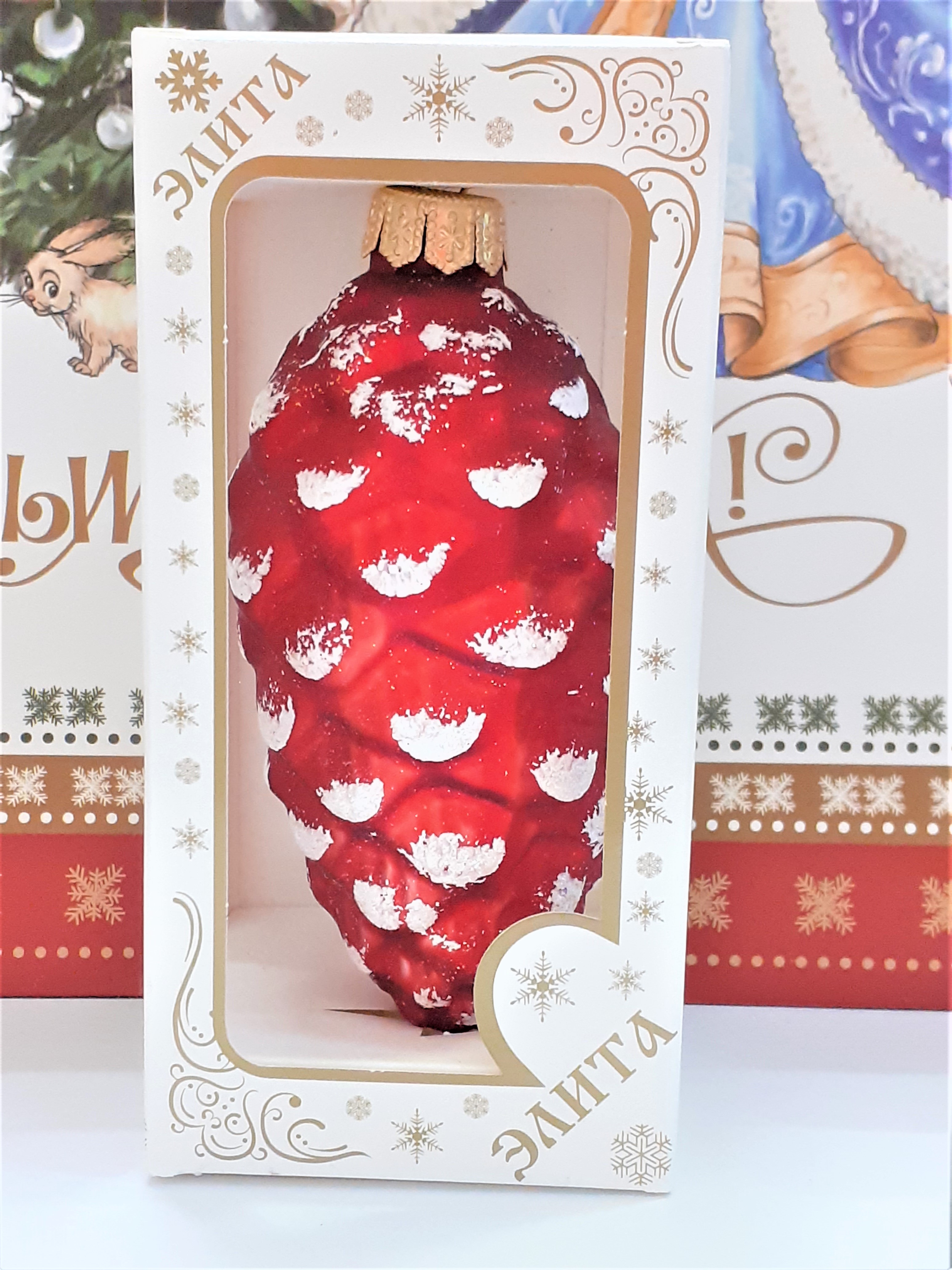 Елочная игрушка Элита Шишка средняя, в упаковке, 11 см  К-02