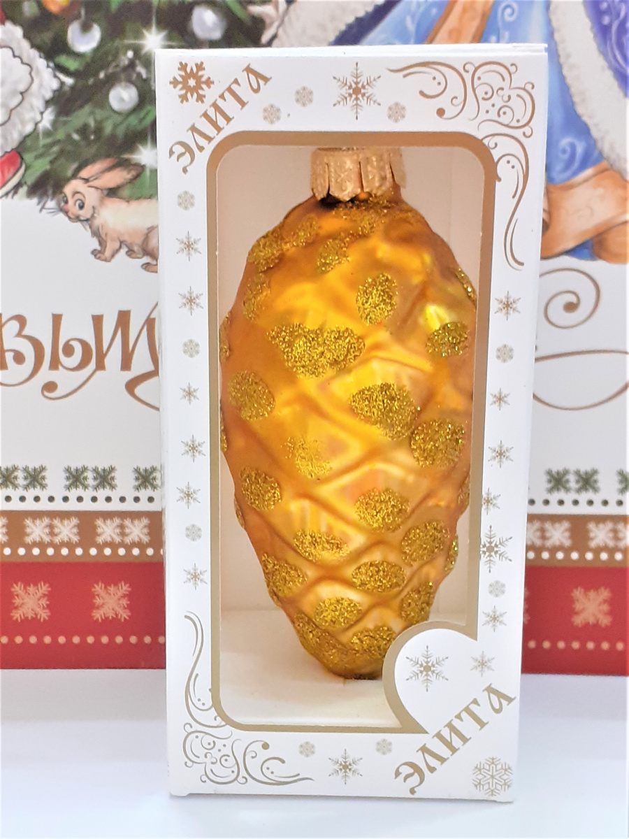 Елочная игрушка Элита Шишка средняя, в упаковке, 11 см  К-02