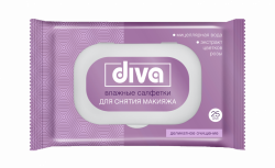 DIVA Влажные салфетки для снятия макияжа с мицеллярной водой и розой, пластик. клапан, 25шт.