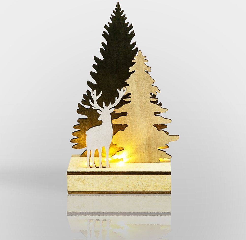 Деревянная фигура с подсветкой Neon-Night Елочка с оленем 504-002 12x6x21.5 см