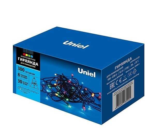 Гирлянда светодиодная Uniel Uld-s3000-300/dga multi ip20 30м 300led rgb