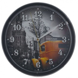 Часы настенные Troyka круглые Желтый автомобиль d22см