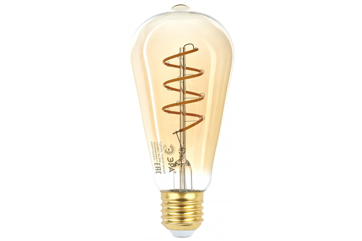 Филаментная лампа Эра f-led st64 e27 7w 824 spiral gold б0047665