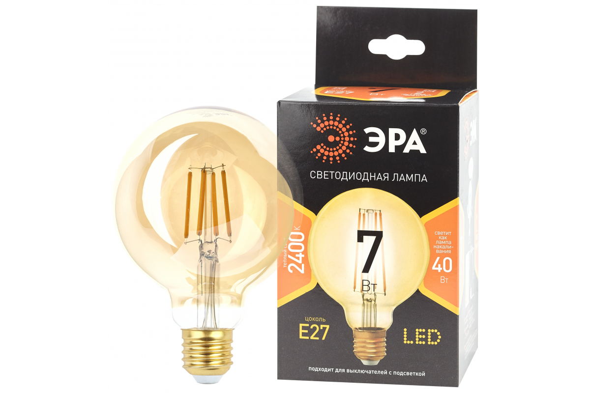 Филаментная лампа Эра f-led g95 e27 7w 824 gold б0047662