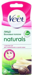 VEET Восковые полоски Naturals с маслом ши для чувствительных участков тела лицо 18 шт