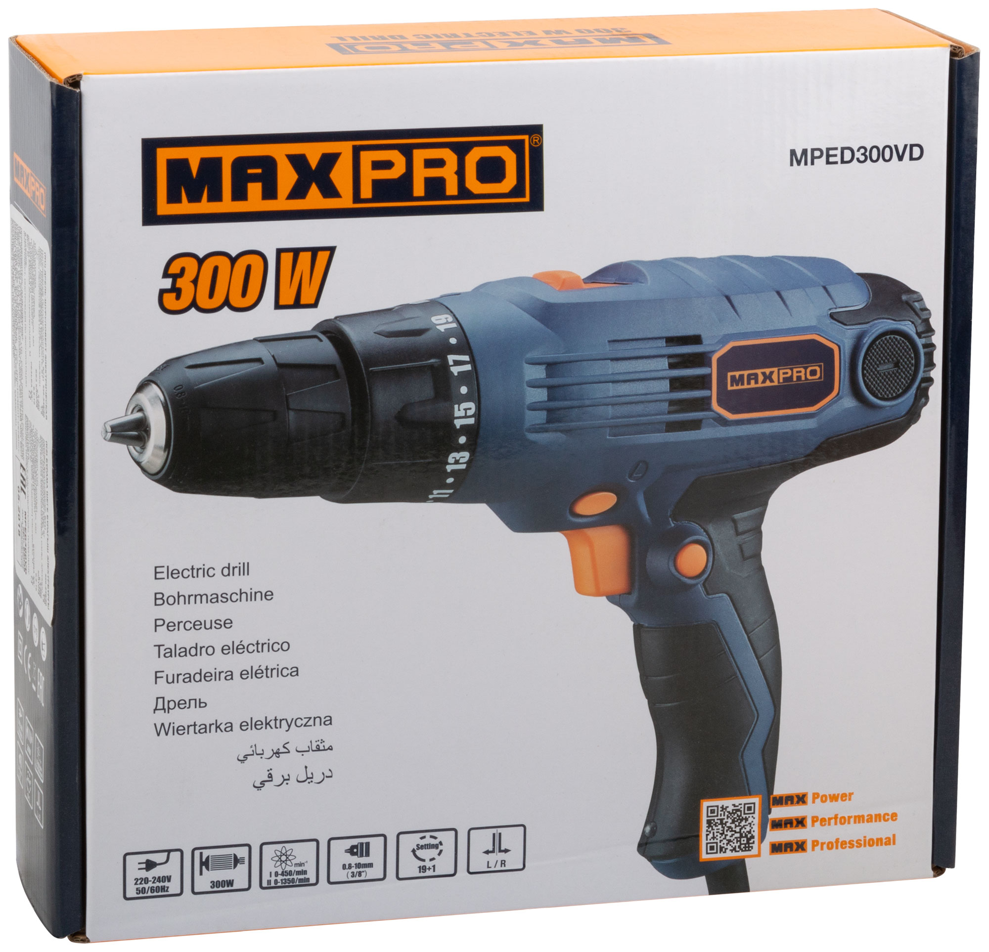 Дрель-шуруповерт max-pro 300вт 24нм 1.1кг 0-450/135