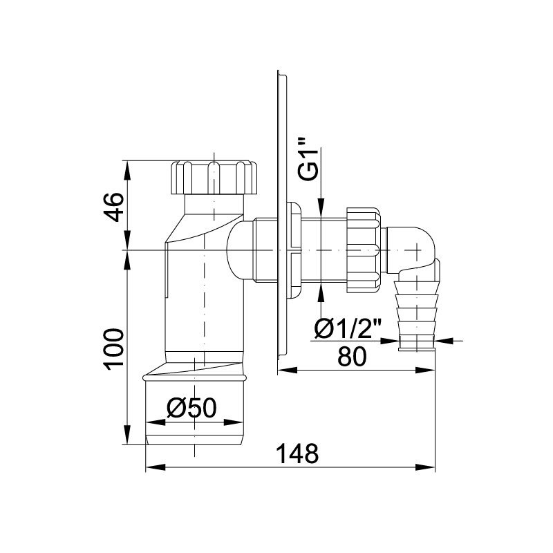 Сифон для стиральной машины Styron STY-510-K с хромированным прямоугольным отражателем