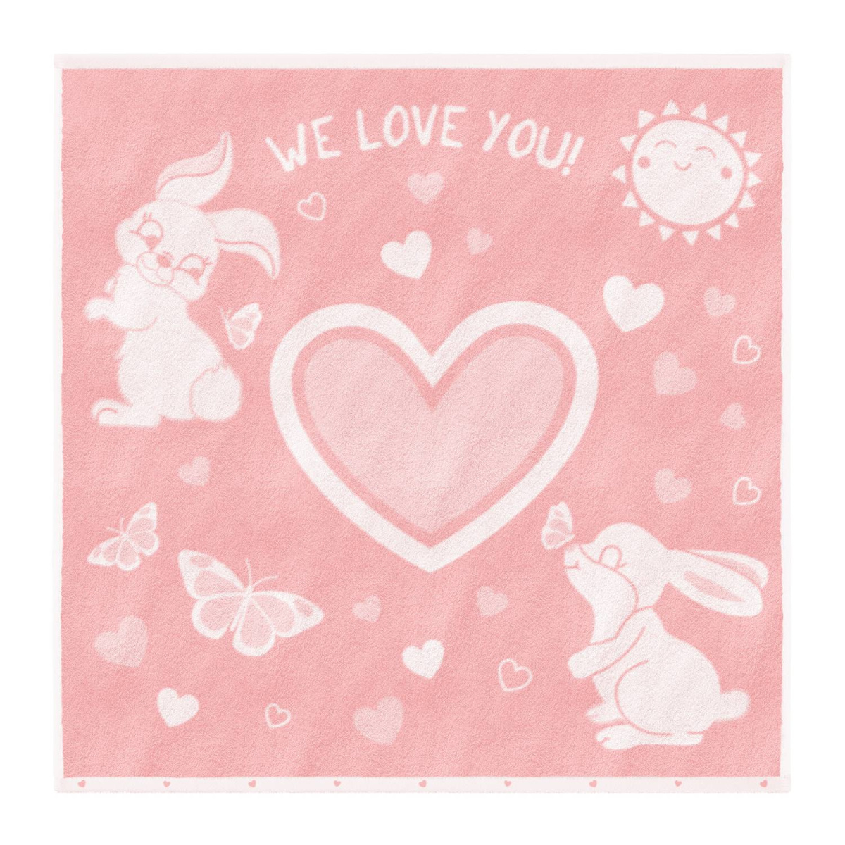 Полотенце детское Облачко Зайки We love you Нежный пион/белый 100х100 см мх42 96