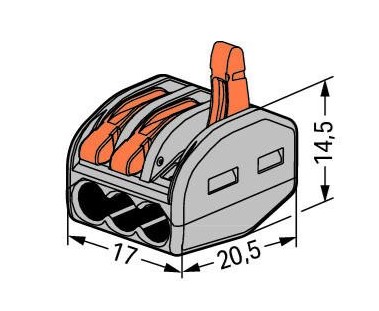 Клемма монтажная Wago 222-413 х3 0.8-2.5мм 32а