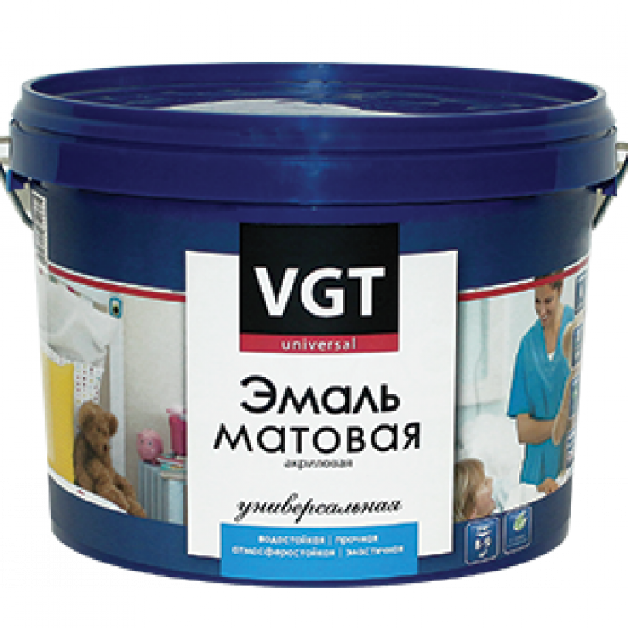 Эмаль акриловая VGT 0.8 кг белая матовая база А ВД-1179 