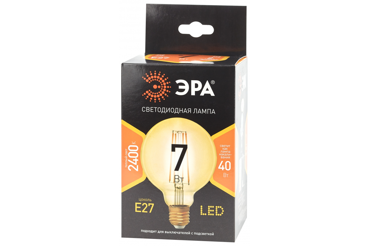 Филаментная лампа Эра f-led g95 e27 7w 824 gold б0047662